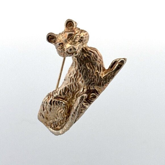 Estate Sterling Silver 925 Textured Cat Brooch Pin 44.5mm 17.6g Animal Jewelry - Picture 1 of 8